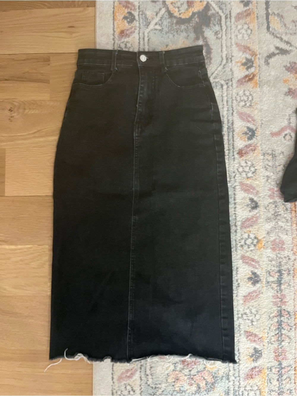 Black High-Waist Denim Midi Skirt
